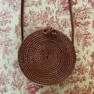 Brown Woven Round Crossbody Bag